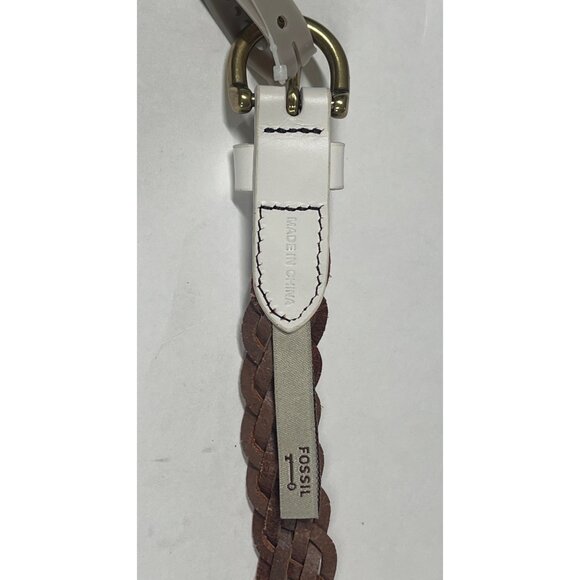 Fossil Belt Womens Braided Leather Gold Tone Buckle White Blue Navy Work Casual - Picture 6 of 8